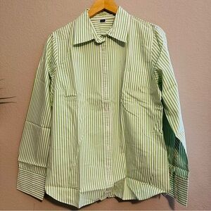 J.Crew White & Green Striped Slim Fit Dress Shirt – Men’s Large